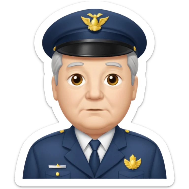 Older Male: gray hair at sides, slight wrinkles, wearing uniform, lightly obesity sticker