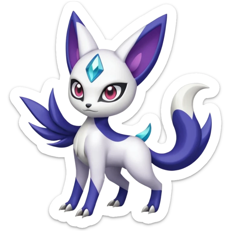 Shiny White with Violet and Indigo Meloetta-Absol-Zangoose-Pokémon-Fakémon-fusion-hybrid-creature sticker