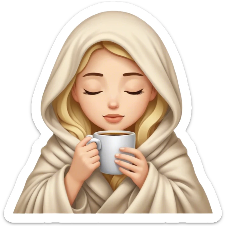 girl inside a blanket sipping coffee eyes closed sticker