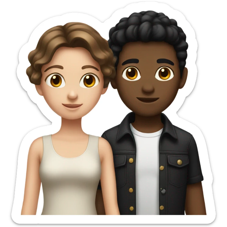 Girl with brown hair and boy with black hair sticker