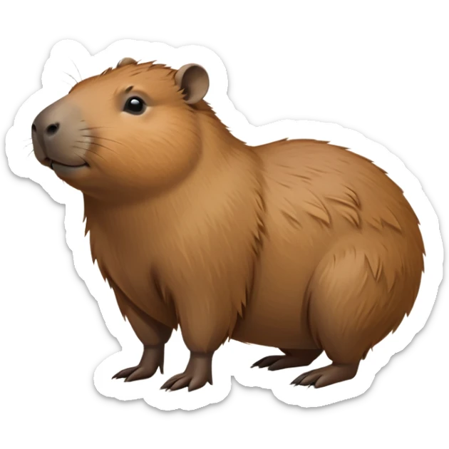 cinematic-capybara-realistic-full-body-on all fours-emoji,-plump-and-relaxed-body-soaking-in-the-warm-sun,-short-brown-fur-slightly-ruffled,-head-tilted-dramatically,-calm-expressive-eyes-exuding-serene-wisdom,-simplified-yet-realistic-focused-features,-highly-detailed,-glowing-with-an-almost-sarcastic-glow sticker