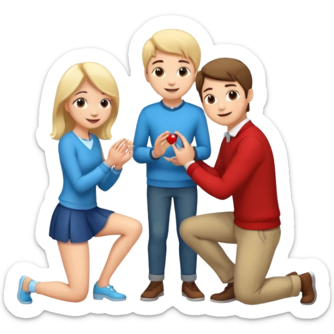 🧎‍♂️‍➡️💍💃 a boy parposing a girl and the boy on his knee and give him ring girl stand after him and shing sticker