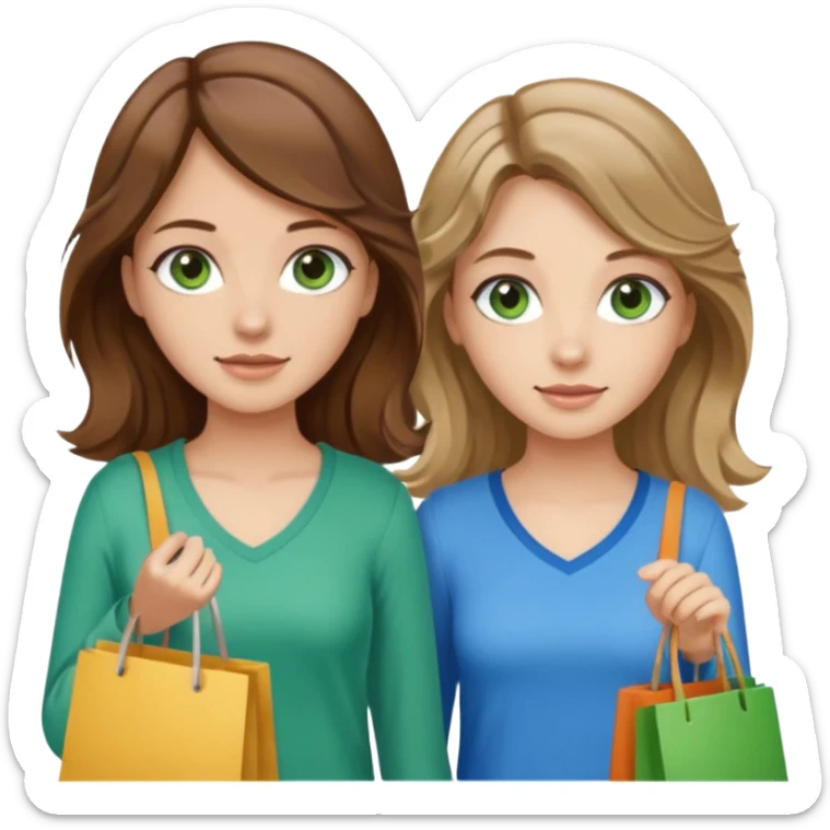 make me and my best friend togheter i have brown hair that falls on my shoulders and brown eyes and she has really long wavy brown hair with a little blonde and green/blue eyes we are shopping and i have BROWN eyes sticker