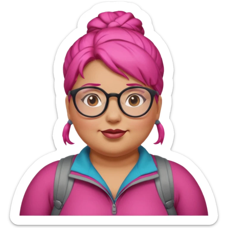 climber fat woman with dark pink bun hair and glassess sticker