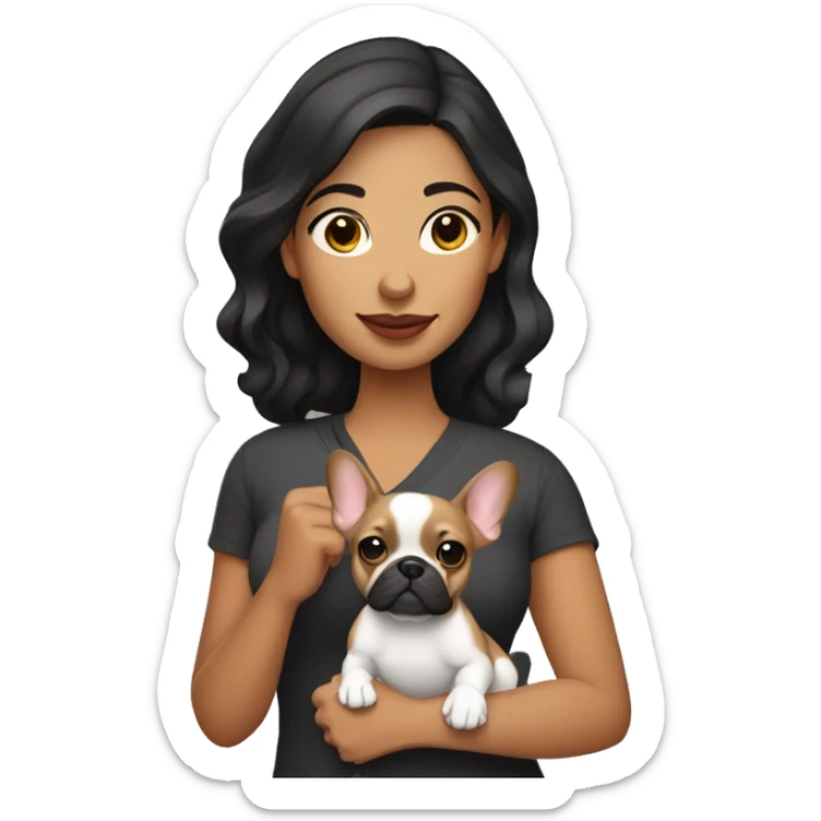 Hispanic Woman holding fawn French bulldog sticker