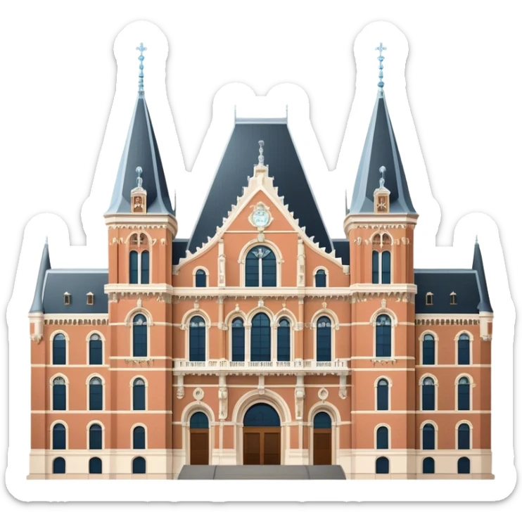 Cinematic Realistic Rijksmuseum Landmark Emoji, depicted with the grand facade of the museum rendered in intricate detail and soft, historical lighting. sticker