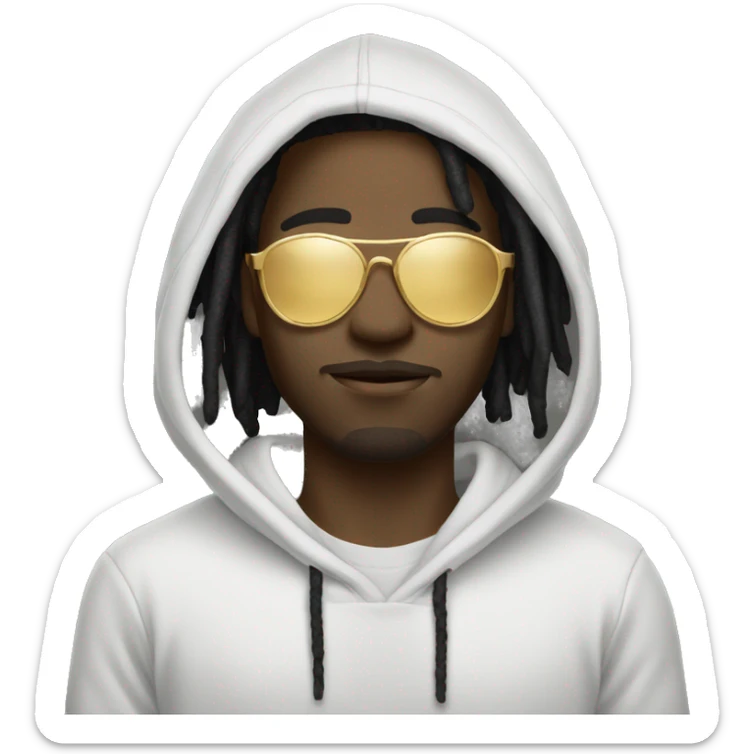 black man with white hoodie wearing gold glasses with freeform dreads sticker