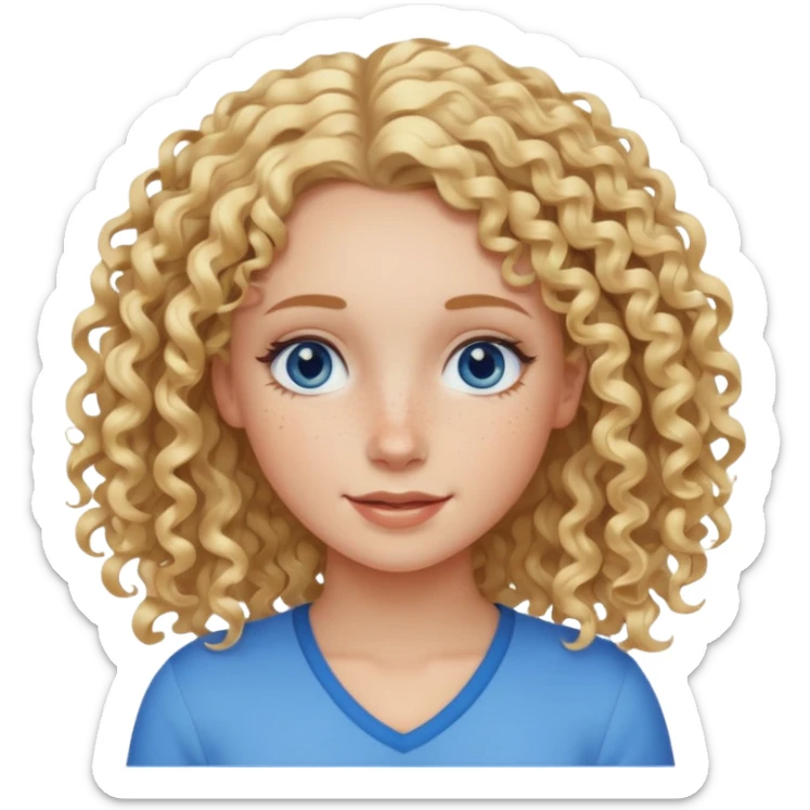 Friendly looking white girl with curly, blonde hair, blue eyes, and freckles. sticker