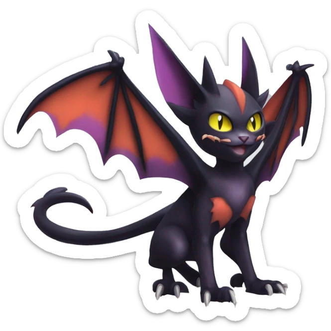 Cool Edgy Bat-Cat-Noivern-Noibat-Litten-Pokémon-Fakémon-hybrid Full Body sticker