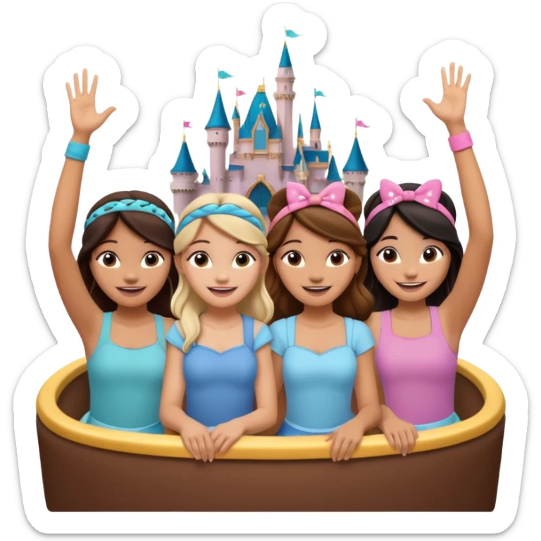 Como si quatro chicas estuvieran en una atracción de Disney con lsas manos levantadas  sticker