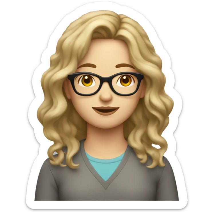 caucasian girl with wavy shoulder length hair and glasses sticker