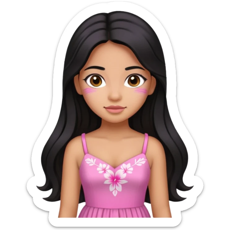 Hawaiian girl with black hair with pink highlights in hair with long hair with a sugar pink dress sticker