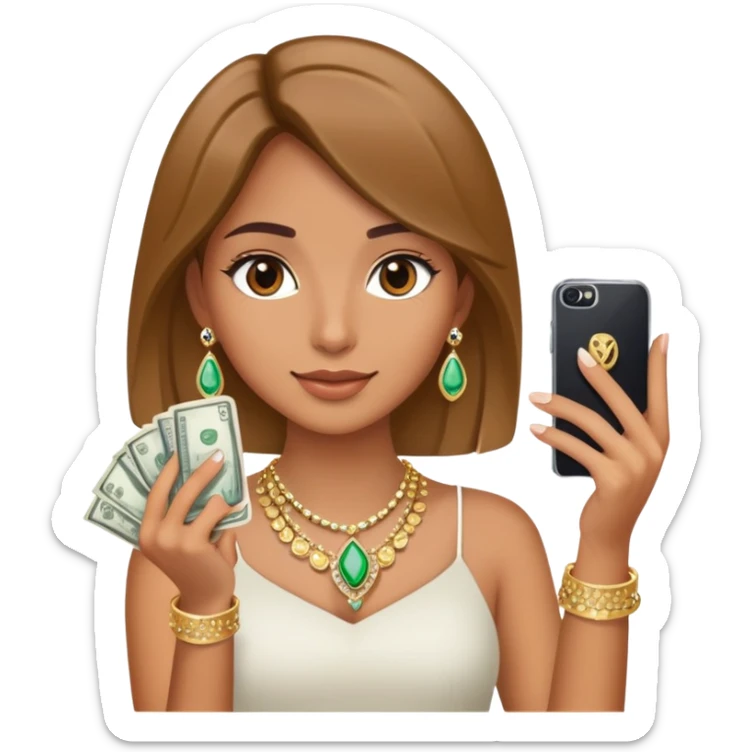  money in one hand and phone selfie jewelry girl  sticker