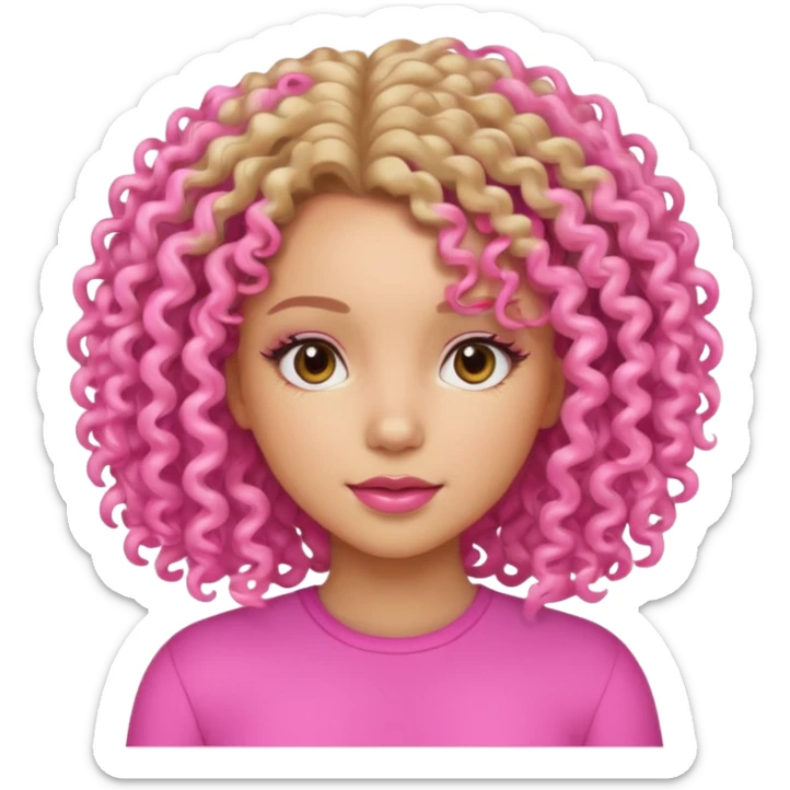 A beautiful girl with light skin, curly hair, and a pink vibe. sticker