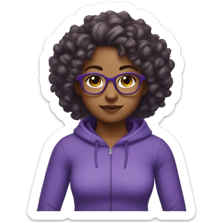 girl with glasses and curly hair in purple gym clothes  sticker