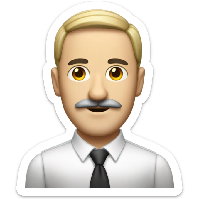 Guy with trapezoid mustache and combover haircut and a jewish person sticker