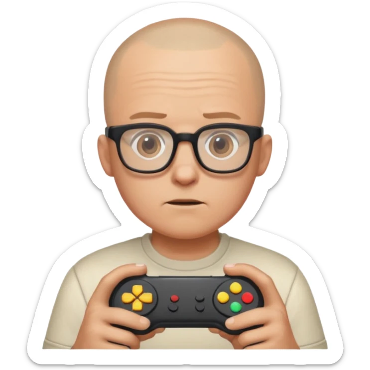 Homme qui joue à la console avec des lunettes et crâne raser sticker