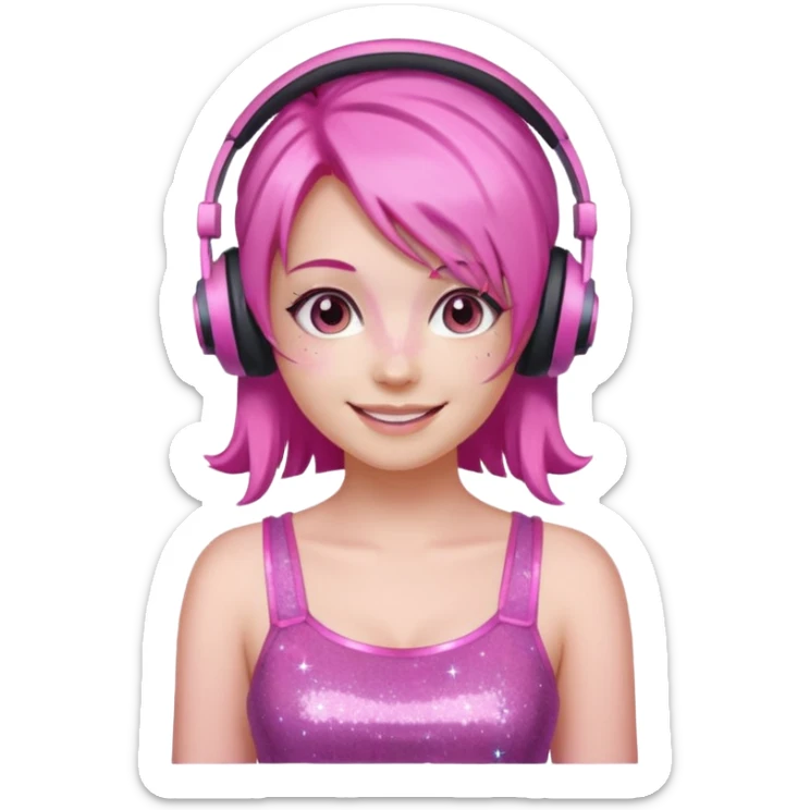 glitter pink gamer girl happy pink hair sticker