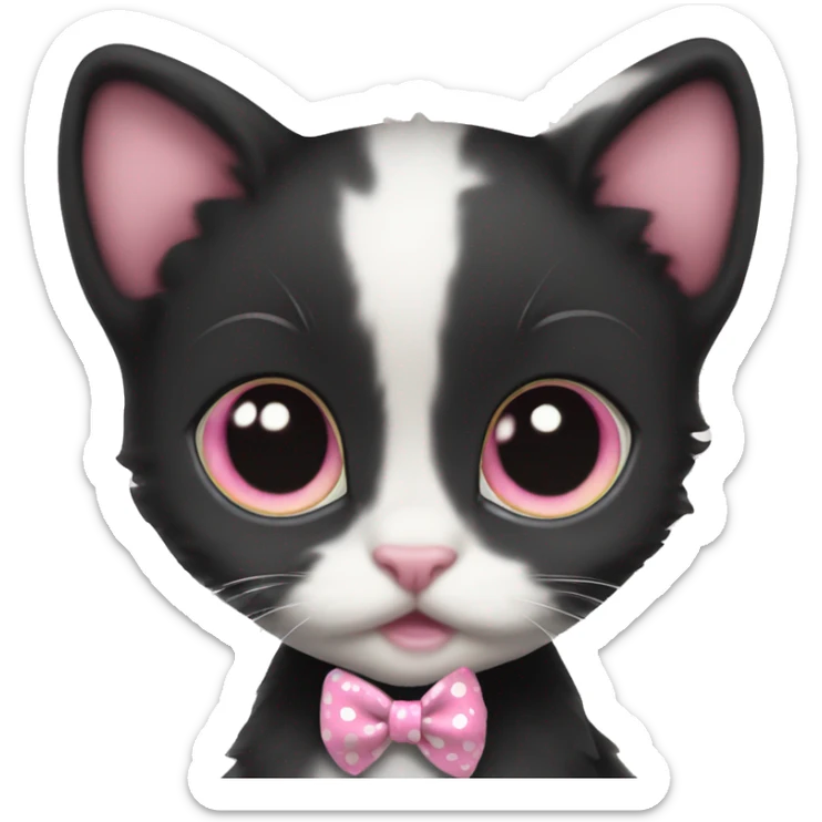 Baby Full body Tuxedo kitten with a pink polka dot ribbon Hazel eyes sticker