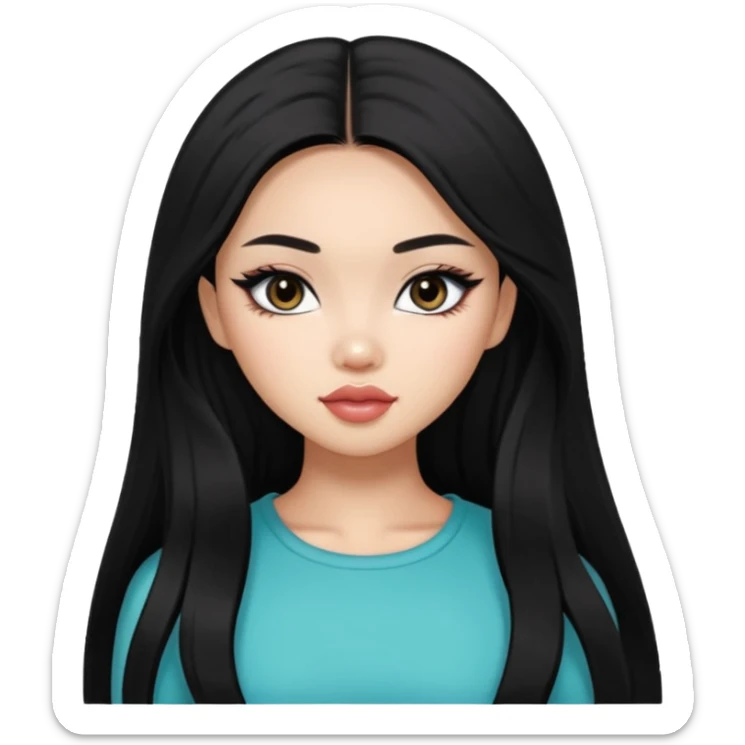 Vietnamese asian beauty, pretty bratz baddie, black eyeliner, black  long hair sticker