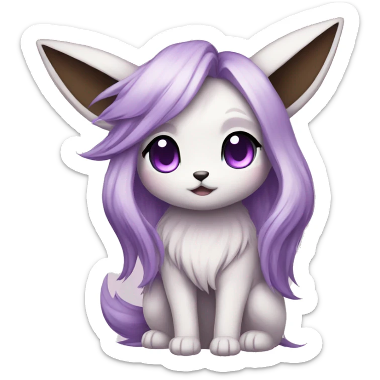 Kawaii Pale Eevee with dark brown long emo hair covering her violet eyes Full Body sticker