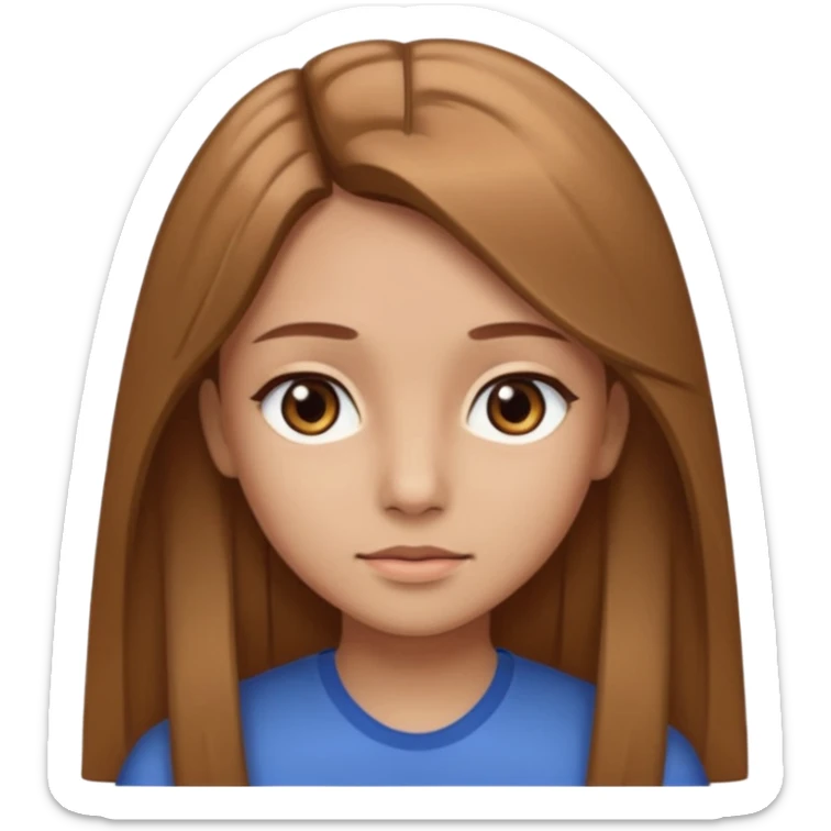 Fille châtain raie au milieu cheveux long et yeux marron et peau beige cheveux lisse pas de4iere les oreilles  sticker