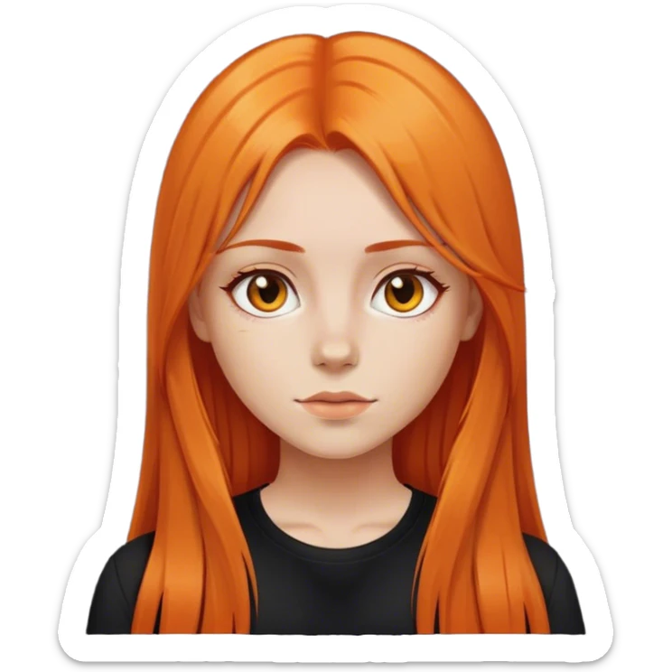 Girl with long orange straight hair and black shirt sticker