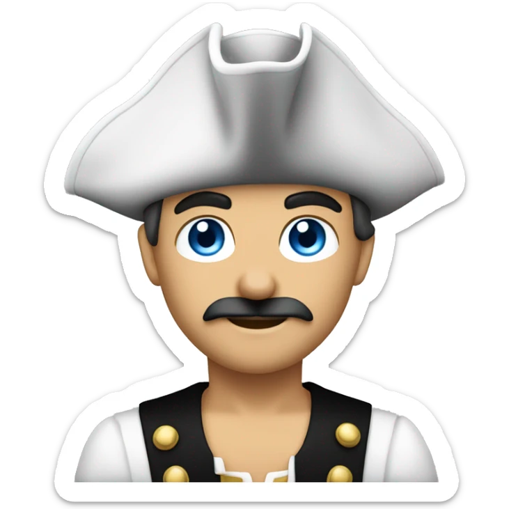 Male pirate captain hat black sash black moustache blue eyes short blond hair  sticker