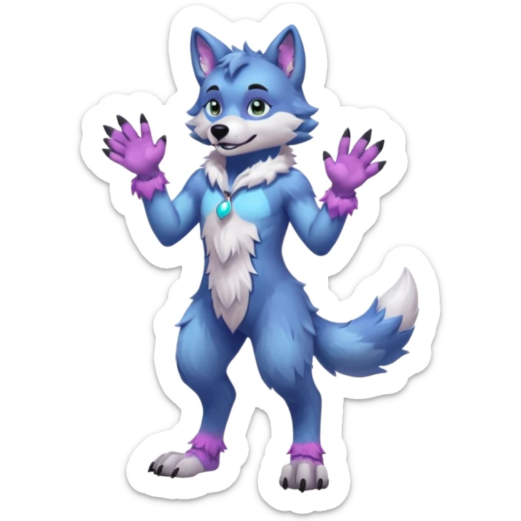 anthropomorphic anthro kawaii cute colorful shiny pastel furry wolf-fursona-fursuit furry  (2 legs, 2 arms) (full body) (shoulder bust) (half body) sticker