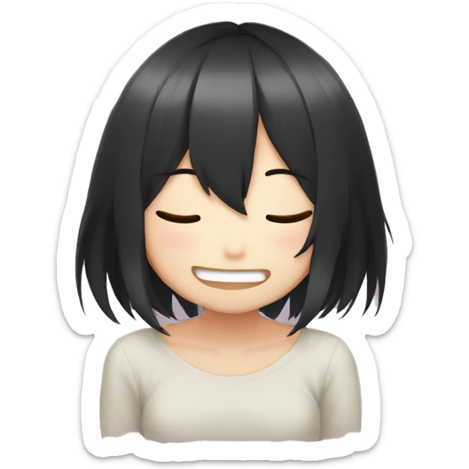 anime girl giggle hands covering mouth black hair embarresed sticker