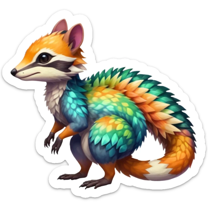 Colorful Fruity Iridescent Warm-colored Tropical Exotic Vernid-Sergal-Trico-Numbat-Nargacuga-fusion-hybrid-animal-creature, full body sticker