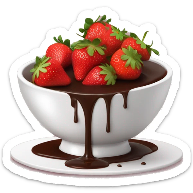 bowl of strawberries with ribbons of warm chocolate sauce actively being poured over them  sticker