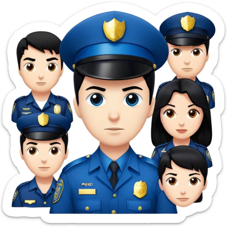 black hair white skin police officer with a group of avengers sticker