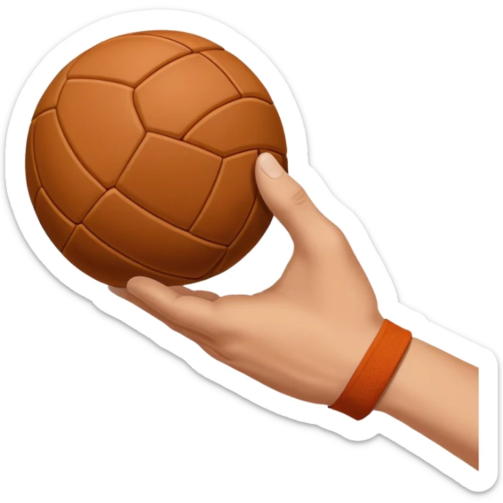 A close-up of a hand gripping a handball, with the handball gates visible in the background. The focus is on the texture of the ball and the strength of the grip, with the goal net slightly blurred to emphasize the anticipation of the throw. sticker