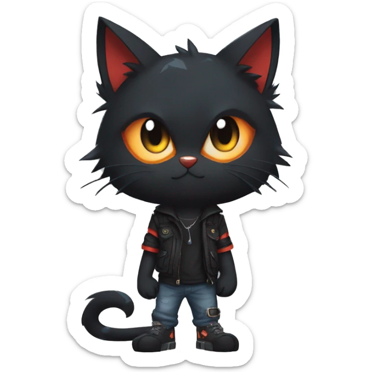 Edgy Shy Anthro boyish cool pretty dark black Litten-Pokémon-cat-fursona techwear sticker