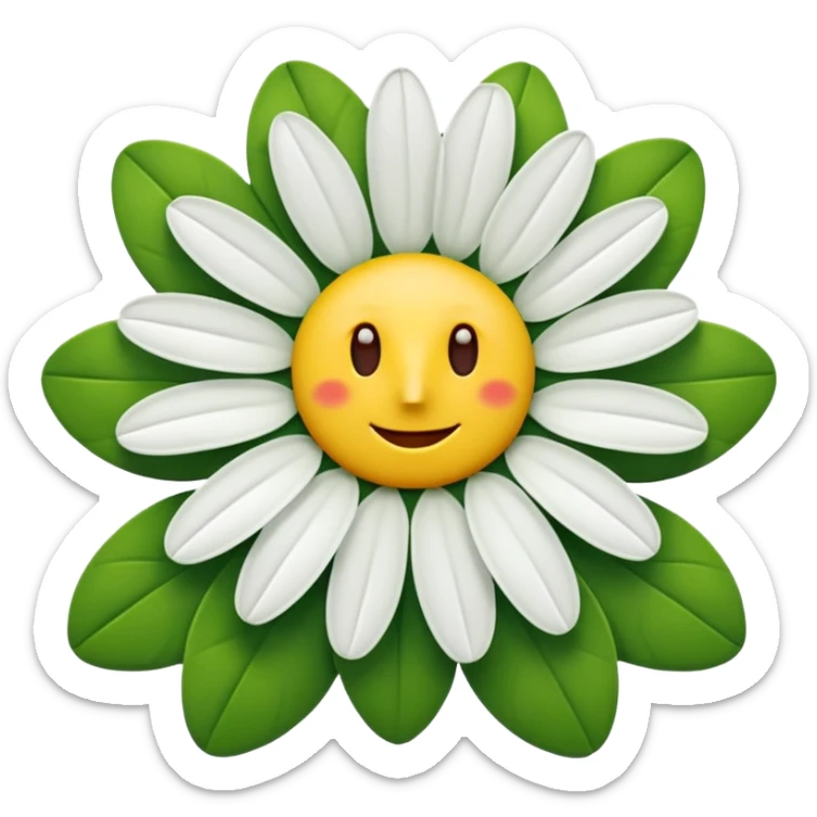 A fifteen-petalled daisy with green, red and white petals and a yellow centre.
Only the face of the daisy should be visible. sticker