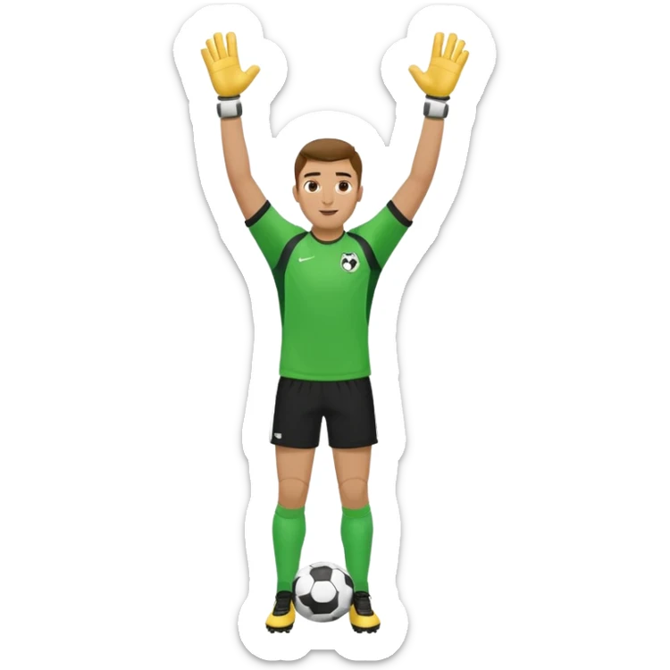 soccer goalkeeper green shirt, shorts football boots arms up sticker