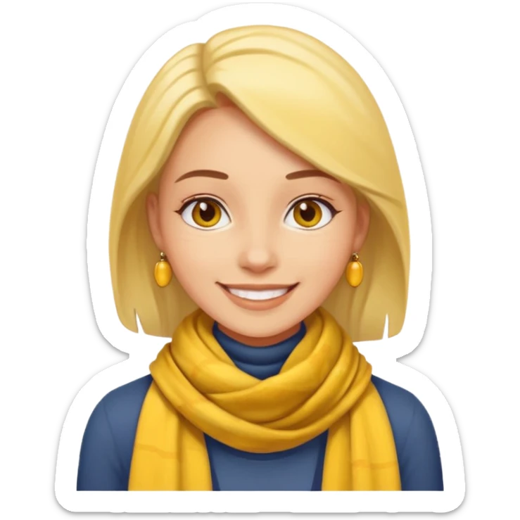 smiling woman emoji, no earrings, no necklaces, no jewelry, wearing yellow Pathfinder scarf, apple emoji style, transparent background sticker