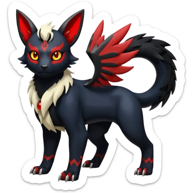 Handsome cool badass edgy Absol-Litten-Umbreon-Giratina-Pokémon-Fakémon-fusion-hybrid-creature, full body sticker