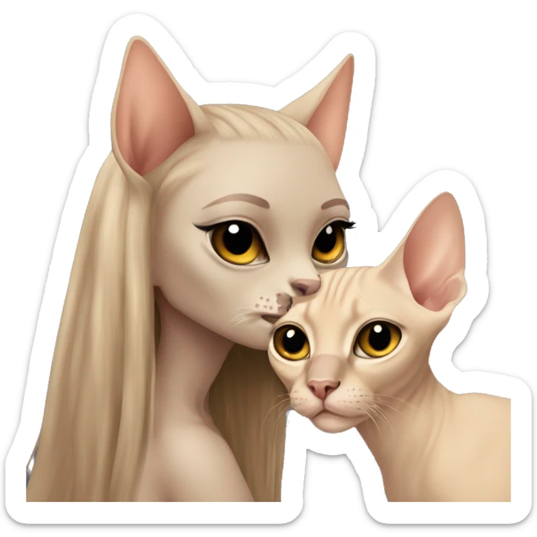 beige Sphinx cat and girl with long hair kissing it sticker