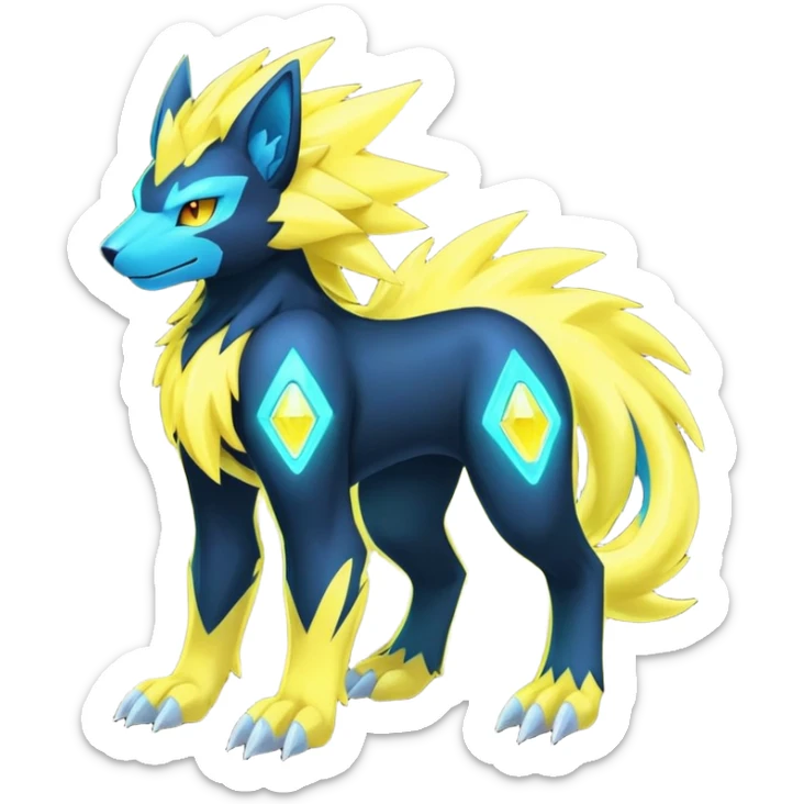  pastel dark bright vibrant futuristic lush warm-colored neon-glowing electric maned Luxray-Manectric-Fakémon-Vernid-Digimon-creature (full body) sticker
