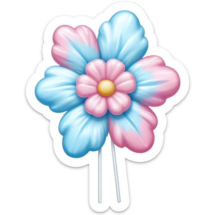 Fluffy cotton candy flower with shiny, glazed sugar strands and glistening highlights sticker