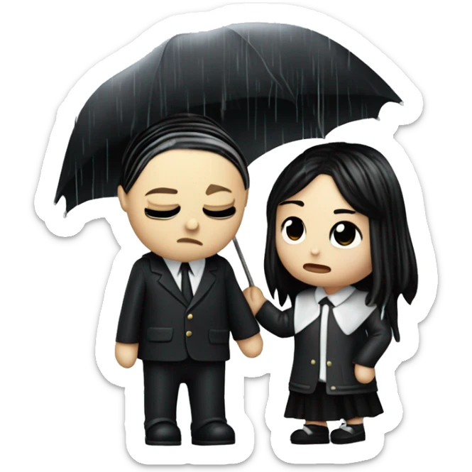Realistic silkstone Wednesday addams kissing sweetly Kurt Cobain in the rain. sticker