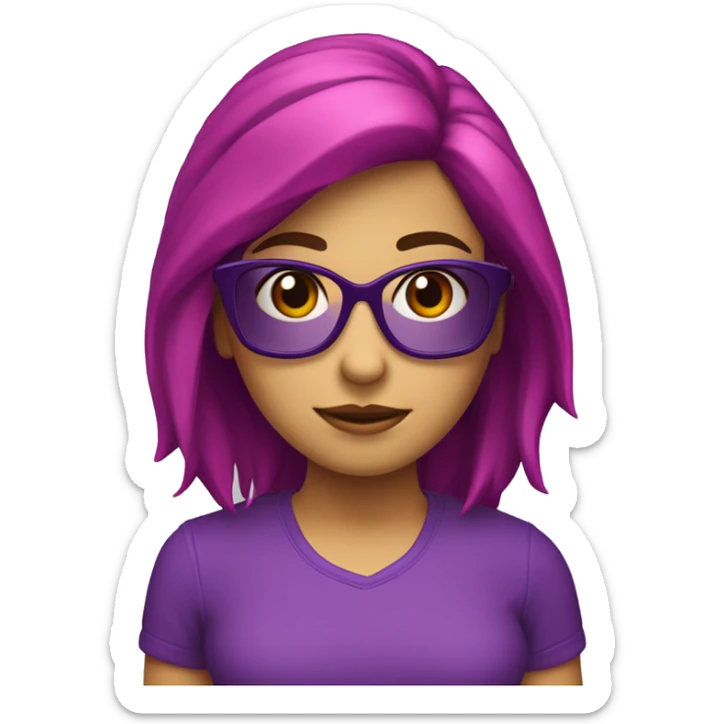 Chica blanca con pelo suelto rojo y los lentes en color violeta, linda  sticker