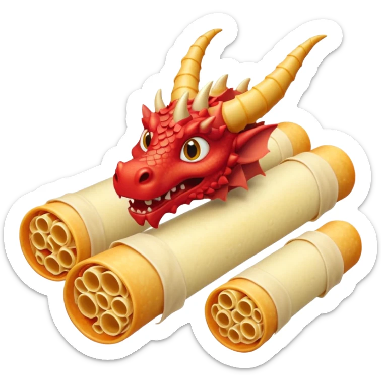 Dragon con cuerpo de pasta canelloni que el cuerpo enga su cuerpo normal con patas y que tenga tres cabezas de dragon sticker