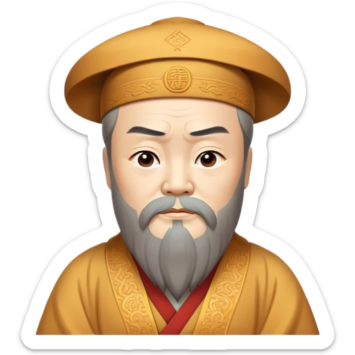 Cinematic Realistic Confucius Portrait Emoji, depicted as a wise ancient philosopher in traditional robes with a serene, contemplative expression, rendered with soft timeless textures and harmonious natural lighting that captures his enduring wisdom. sticker