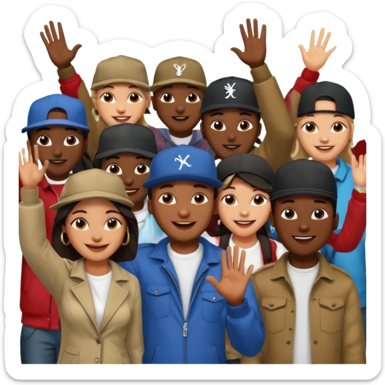 Crown of African American men and women as fans in crowd of hip hop rap concert sticker