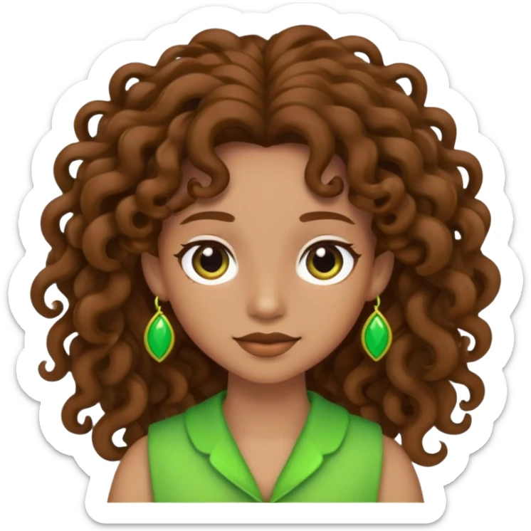 cartoon character with long brown curly hair and green accessories sticker