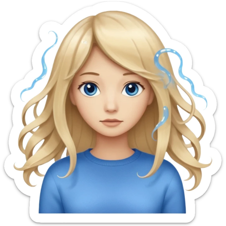 Blonde balayage long hair jellyfish-cut 
women blue eyes  beige sweater sticker