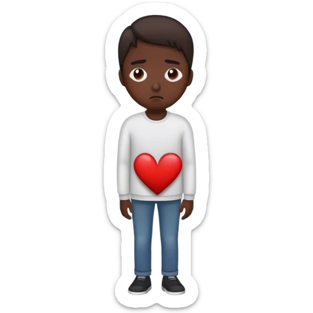 hazme un emoji en que puedas poner el cuerpo completo de una persona que esta triste (su cara) y con el corazón roto sticker